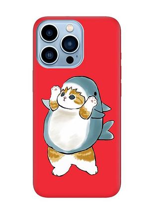 Матовый красный чехол на apple iphone 13 pro max :: котенок акула (принт 379)