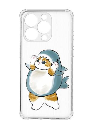 Чехол с утолщенными углами на iphone 15 pro :: котенок акула (принт 379)