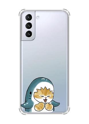 Чохол з потовщеними кутами на samsung galaxy s21 (g991) :: котик акула (принт 376)