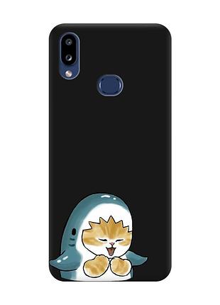 Матовый черный чехол на samsung galaxy a10ѕ a107 :: котёнок акула (принт 376)