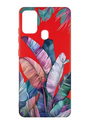 Матовый красный чехол на samsung galaxy m30s/m21 :: тропики (принт 372)