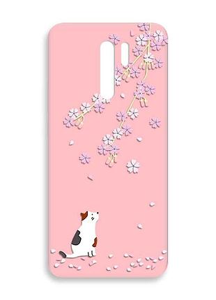 Матовый розовый чехол на xiaomi redmi 9 :: котик и сакура (принт 283)