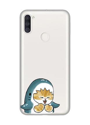 Прозорий чохол на samsung galaxy a11 :: котик акула (принт 376)