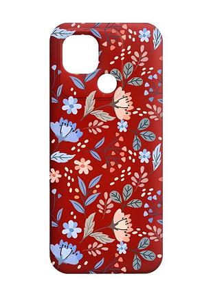 Матовий червоний чохол на xiaomi redmi 10c :: квітковий фон (принт 371)