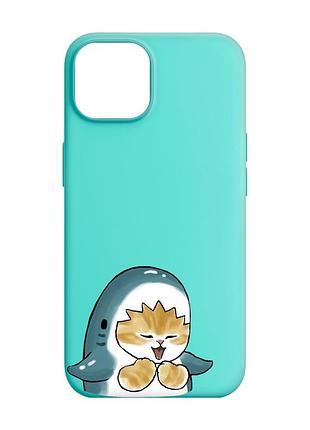 Матовий бірюзовий чохол на apple iphone 14 :: котик акула (принт 376)
