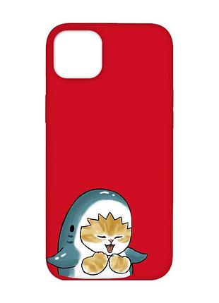 Матовий червоний чохол на iphone 14 plus :: котик акула (принт 376)