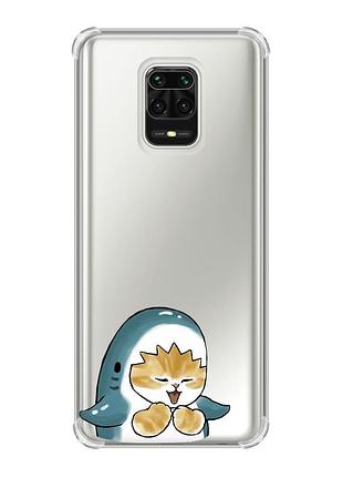 Чохол з потовщеними кутами на xiaomi redmi note 9 pro/ 9s/ 9 pro max :: котик акула (принт 376)