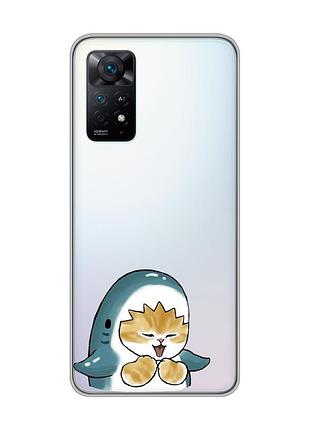 Прозорий чохол на xiaomi redmi note 11 pro :: котик акула (принт 376)