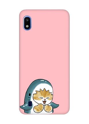 Матовый розовый чехол на samsung galaxy a10 (2019) a105 :: котёнок акула (принт 376)