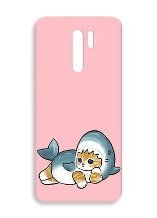 Матовий рожевий чохол на xiaomi redmi 9 :: котик акула (принт 355)