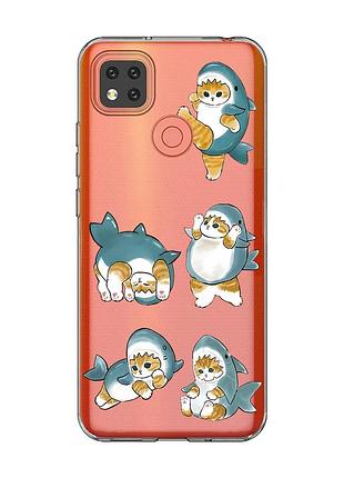 Прозорий чохол для xiaomi redmi 9c/10a :: котики акули (принт 381)