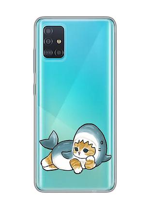 Прозрачный чехол на samsung galaxy a51 :: котенок акула (принт 355)