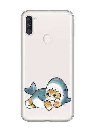 Прозорий чохол на samsung galaxy a11 :: котик акула (принт 355)