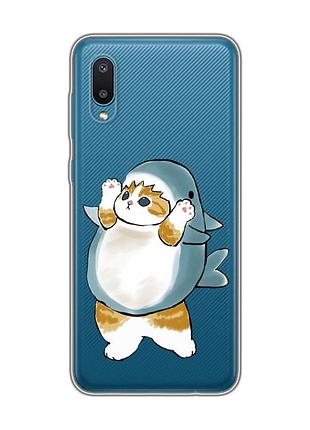 Прозрачный чехол на samsung galaxy a02/a022 (2021) :: котенок акула (принт 379)