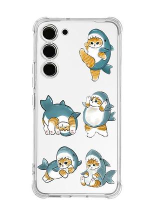 Чехол с утолщёнными углами на samsung galaxy s23 :: котенки акулы (принт 381)