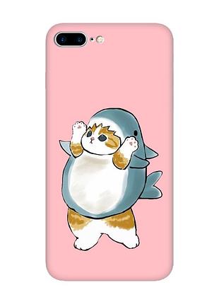 Матовый розовый чехол на apple iphone 7 plus / iphone 8 plus :: котенок акула (принт 379)