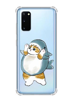 Чехол с утолщёнными углами для samsung galaxy s20 plus :: котенок акула (принт 379)