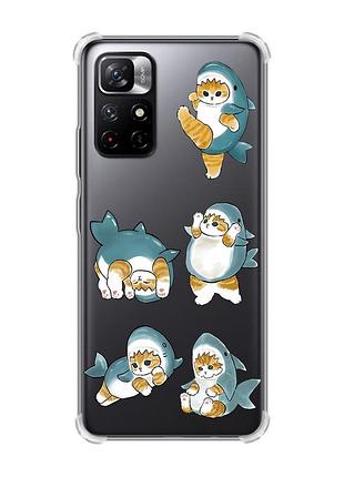 Чохол з потовщеними кутами на xiaomi redmi note 11 5g :: котики акули (принт 381)