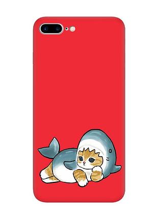 Матовый красный чехол на apple iphone 7 plus / iphone 8 plus :: котенок акула (принт 355)