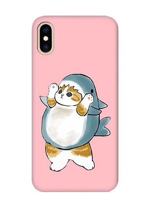 Матовый розовый чехол на iphone xs max :: котенок акула (принт 379)