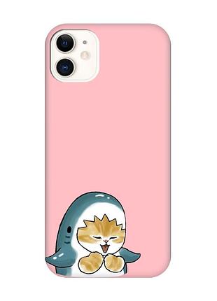 Матовий рожевий чохол на apple iphone 11 (6.1) :: котик акула (принт 376)