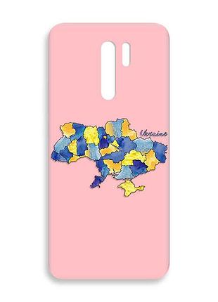 Матовый чехол на xiaomi redmi 9 розовый карта украины (принт 261)