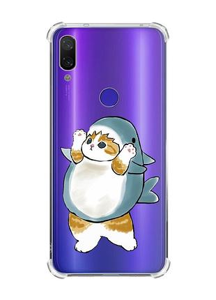 Чехол с утолщёнными углами для xiaomi redmi note 7/note 7 pro :: котенок акула (принт 379)