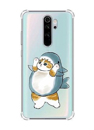 Чохол з потовщеними кутами на xiaomi redmi note 8 pro :: котик акула (принт 379)