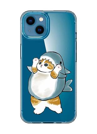 Прозрачный чехол для iphone 13 mini :: котенок акула (принт 379)