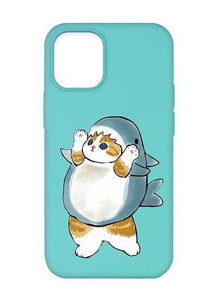 Матовий бірюзовий чохол на apple iphone 12/12 pro (6.1) :: котик акула (принт 379)