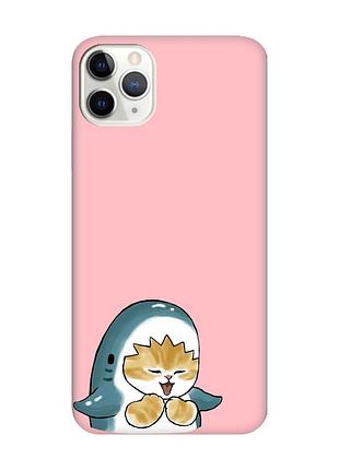 Матовый розовый чехол на iphone 11 pro (5.8) :: котёнок акула (принт 376)