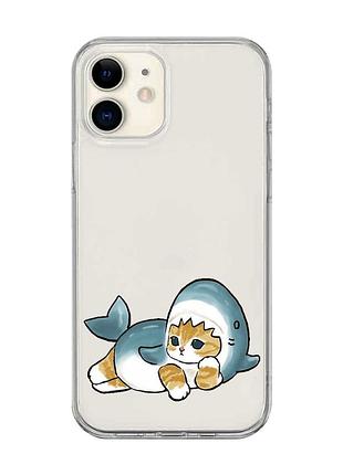 Прозрачный чехол на iphone 12 mini :: котенок акула (принт 355)
