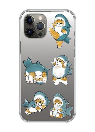 Прозорий чохол на iphone 12 pro max :: котики акули (принт 381)