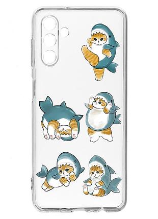 Прозрачный чехол на samsung a04s/a13 5g :: котенки акулы (принт 381)