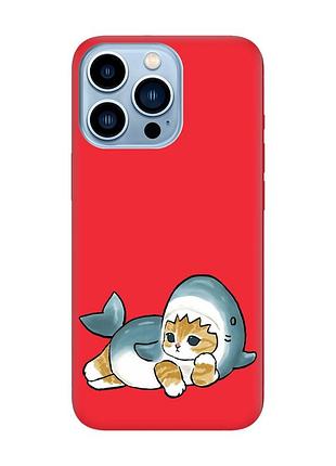 Матовый красный чехол на apple iphone 13 pro max :: котенок акула (принт 355)