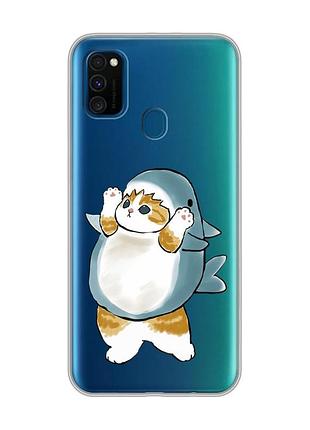 Прозрачный чехол на samsung galaxy m30s/m21 :: котенок акула (принт 379)