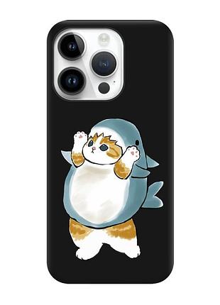 Матовий чорний чохол на apple iphone 14 pro :: котик акула (принт 379)
