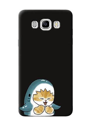 Матовый черный чехол на samsung galaxy j7(2016) j710 :: котёнок акула (принт 376)