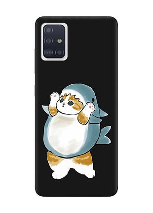 Матовий чорний чохол на samsung galaxy a51 :: котик акула (принт 379)