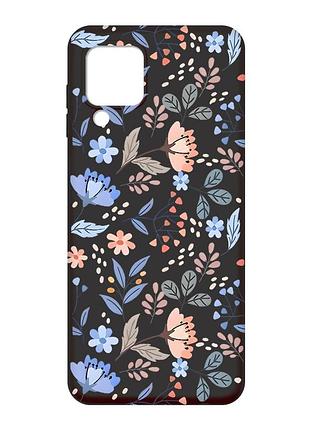 Матовый черный чехол на samsung galaxy m32 / a22 / m22 4g :: цветочный фон (принт 371)