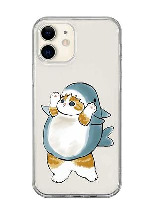 Прозорий чохол на iphone 12 mini :: котик акула (принт 379)
