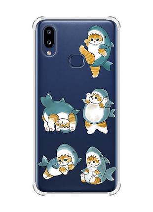 Чехол с утолщенными углами на samsung galaxy a10s (a107) :: котенки акулы (принт 381)