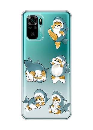 Прозрачный чехол на xiaomi redmi note 10 / note 10s :: котенки акулы (принт 381)