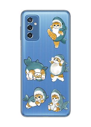 Прозрачный чехол на samsung galaxy m52 :: котенки акулы (принт 381)