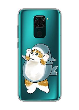 Прозорий чохол на xiaomi redmi note 9 :: котик акула (принт 379)