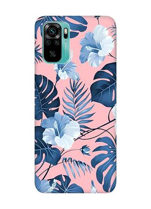Матовый розовый чехол на xiaomi redmi note 10 / note 10s :: тропики (принт 373)