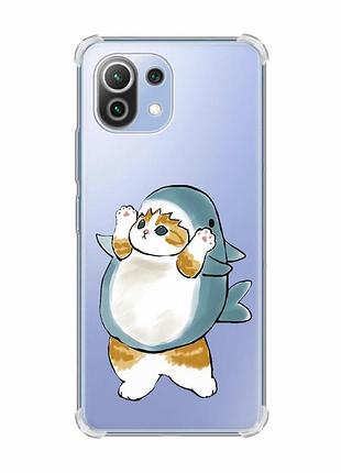 Чехол с утолщёнными углами на xiaomi mi 11 lite :: котенок акула (принт 379)