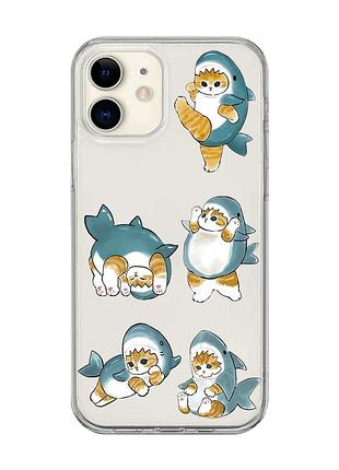 Прозрачный чехол на iphone 12 mini :: котенки акулы (принт 381)