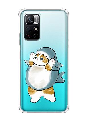 Чохол з потовщеними кутами на xiaomi redmi note 11 4g :: котик акула (принт 379)