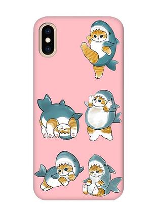 Матовий рожевий чохол на iphone xs max :: котики акули (принт 381)